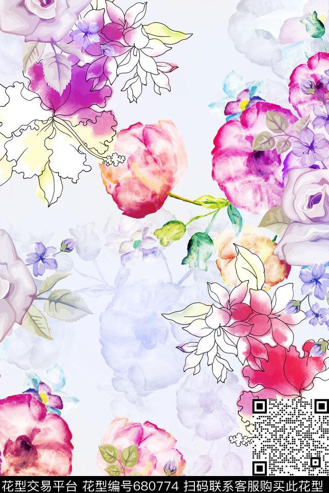 大花花朵花卉数码印花华亿平台下载（图片编号: 680774） - 瓦栏（Walan）