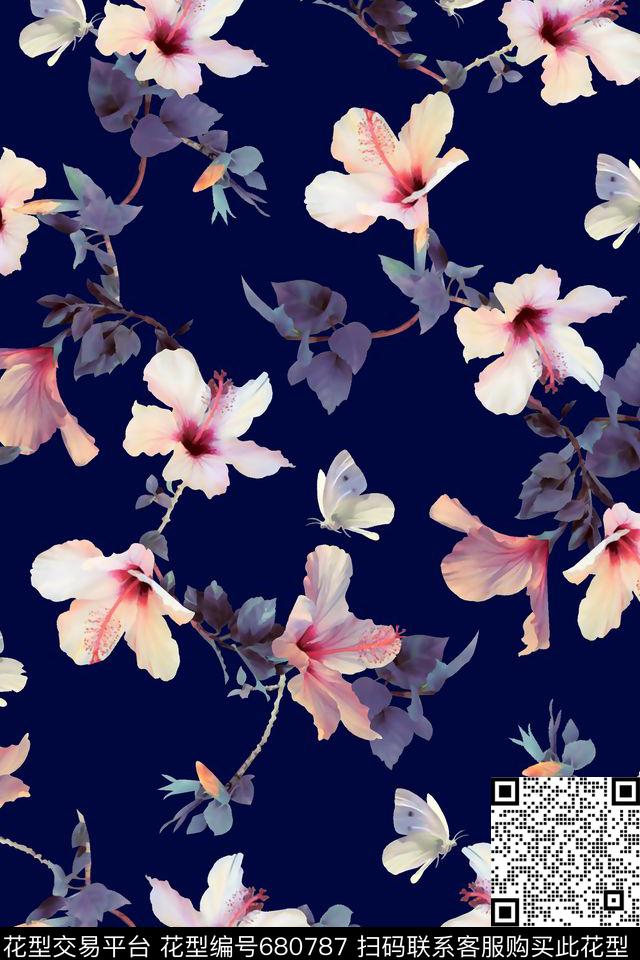 抽象手绘满版树叶花卉最新高清数码花卉水彩花卉数码印花华亿平台下载（图片编号: 680787） - 瓦栏（Walan）