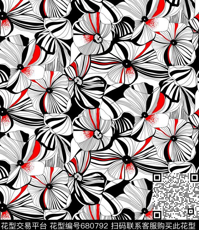 花朵花卉线条花传统印花华亿平台下载（图片编号: 680792） - 瓦栏（Walan）