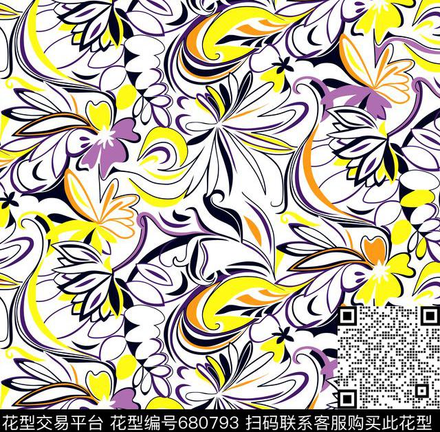 大花花卉热带传统印花华亿平台下载（图片编号: 680793） - 瓦栏（Walan）