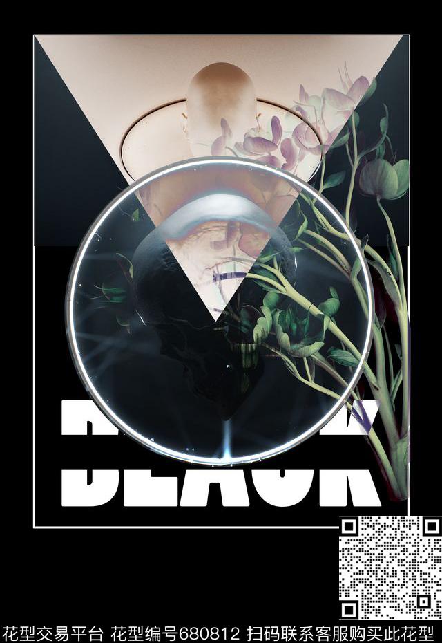 男装风格花定位抽象骷髅头T桖卫衣印花数码印花华亿平台下载（图片编号: 680812） - 瓦栏（Walan）