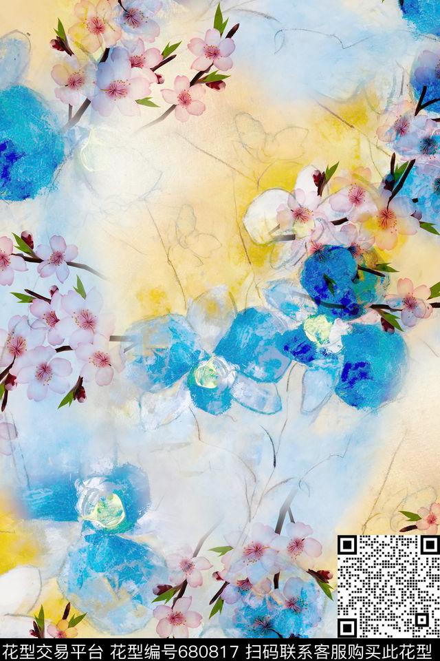 碎花花卉桃花数码印花华亿平台下载（图片编号: 680817） - 瓦栏（Walan）