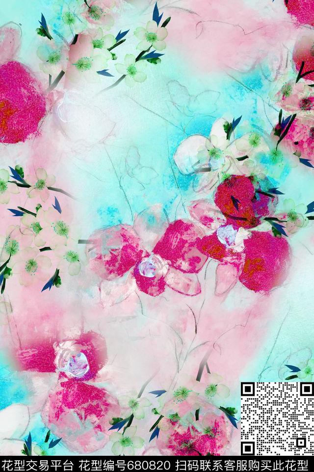 碎花花卉桃花数码印花华亿平台下载（图片编号: 680820） - 瓦栏（Walan）