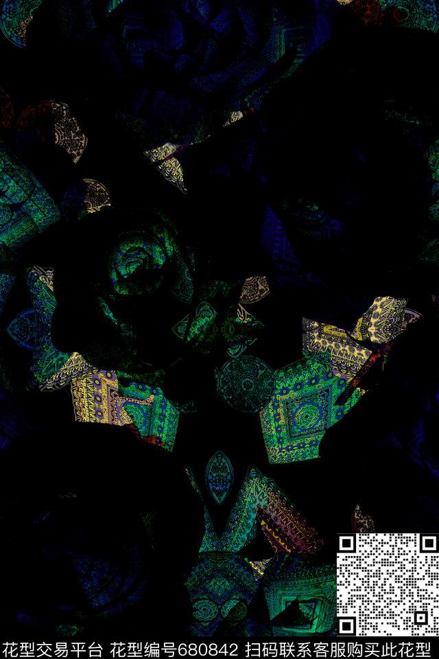 民族风花纹暗纹数码印花华亿平台下载（图片编号: 680842） - 瓦栏（Walan）