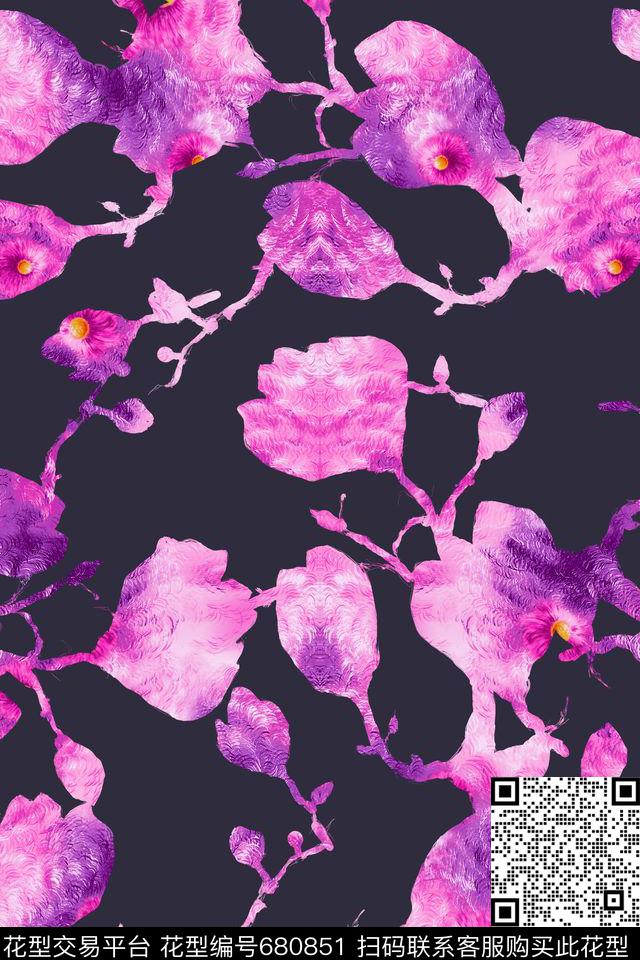抽象郁金香花卉数码印花华亿平台下载（图片编号: 680851） - 瓦栏（Walan）