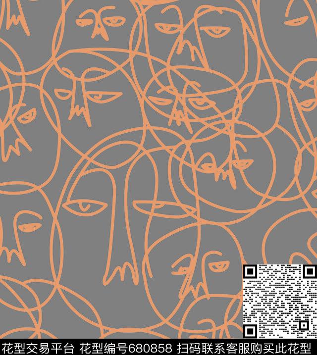 不规则几何眼睛人物传统印花华亿平台下载（图片编号: 680858） - 瓦栏（Walan）