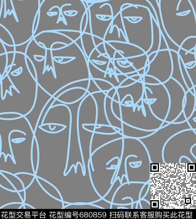 不规则几何眼睛人物传统印花华亿平台下载（图片编号: 680859） - 瓦栏（Walan）