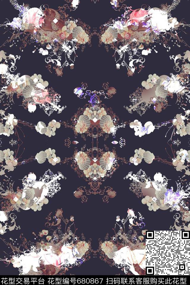 抽象海洋生物数码印花华亿平台下载（图片编号: 680867） - 瓦栏（Walan）