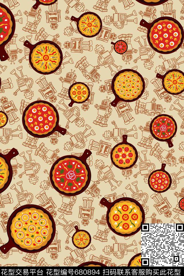 儿童画机器人披萨传统印花华亿平台下载（图片编号: 680894） - 瓦栏（Walan）