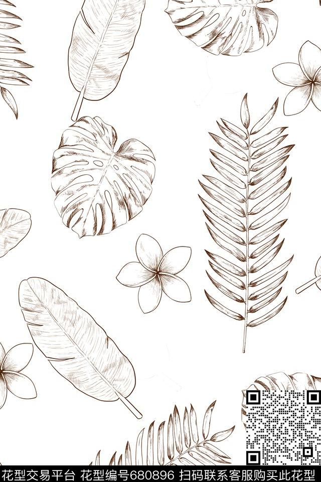 棕榈叶热带植物传统印花华亿平台下载（图片编号: 680896） - 瓦栏（Walan）