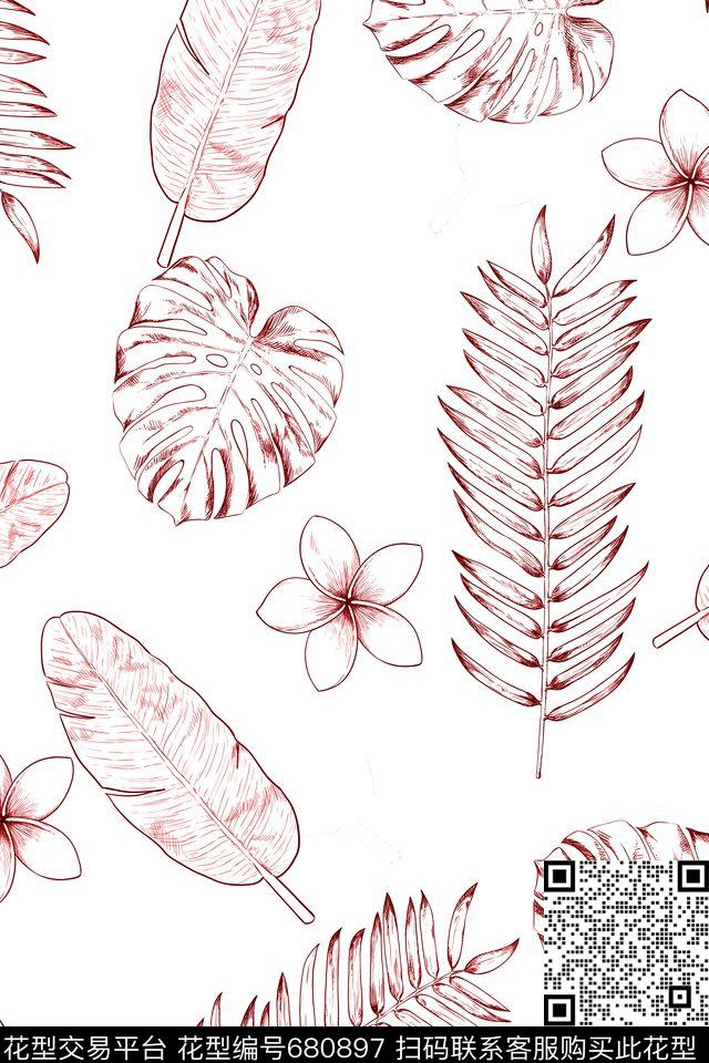 棕榈叶热带植物传统印花华亿平台下载（图片编号: 680897） - 瓦栏（Walan）