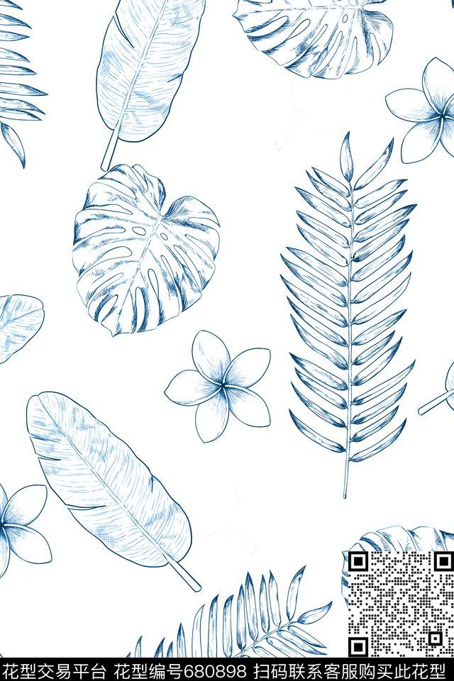 棕榈叶热带植物传统印花华亿平台下载（图片编号: 680898） - 瓦栏（Walan）
