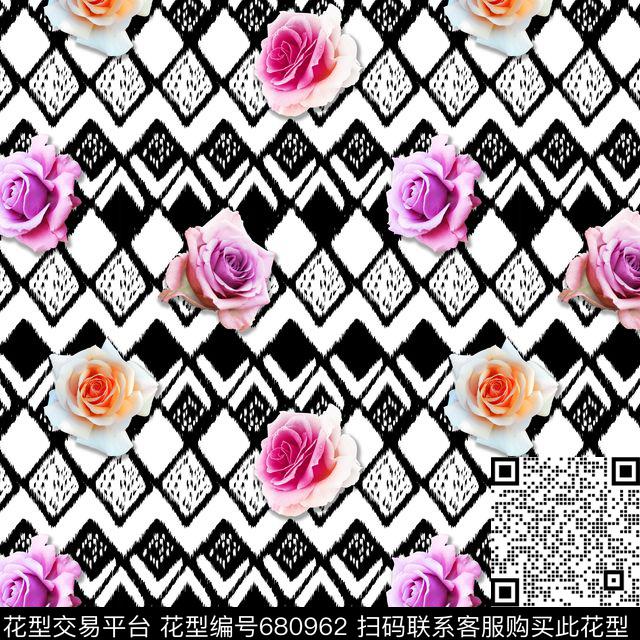 花朵花卉格子数码印花华亿平台下载（图片编号: 680962） - 瓦栏（Walan）