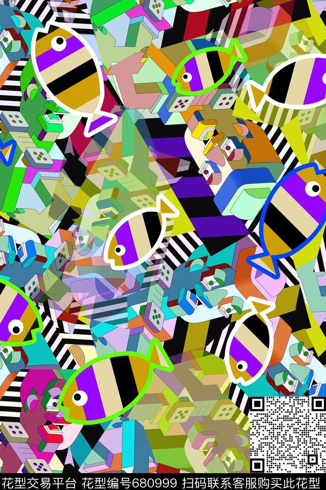 儿童画机器人鱼儿传统印花华亿平台下载（图片编号: 680999） - 瓦栏（Walan）