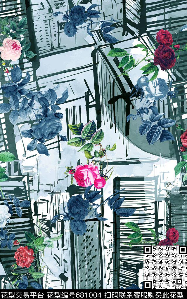 花朵花卉房屋建筑大厦数码印花华亿平台下载（图片编号: 681004） - 瓦栏（Walan）