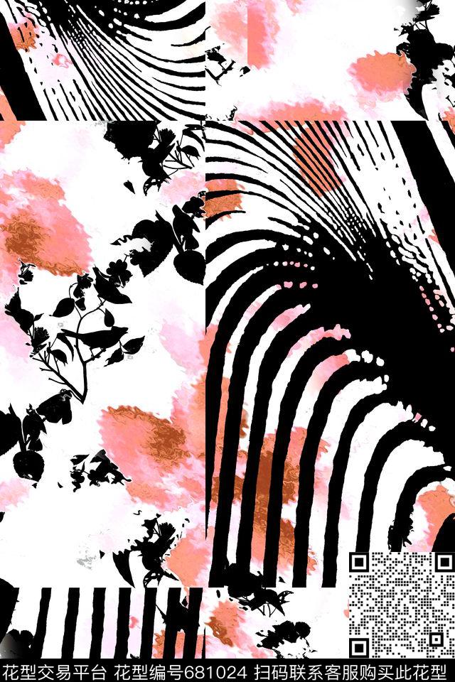 花朵未来几何热带数码印花华亿平台下载（图片编号: 681024） - 瓦栏（Walan）