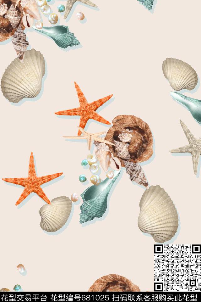 热带鱼海滩贝壳数码印花华亿平台下载（图片编号: 681025） - 瓦栏（Walan）