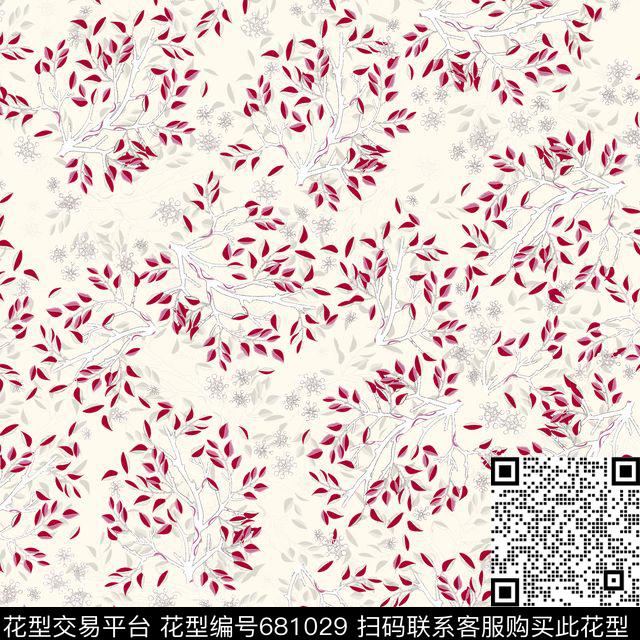 花卉小碎花小树枝叶子数码印花华亿平台下载（图片编号: 681029） - 瓦栏（Walan）