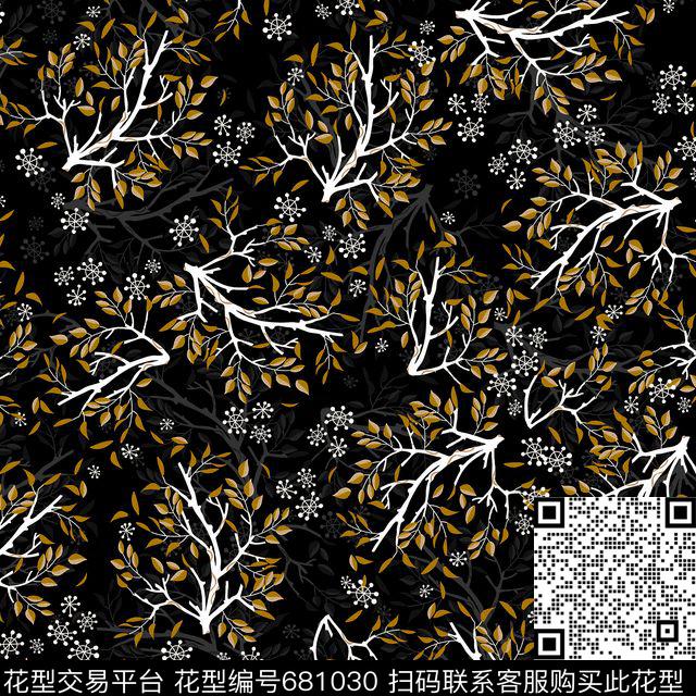 花卉小碎花小树枝叶子数码印花华亿平台下载（图片编号: 681030） - 瓦栏（Walan）