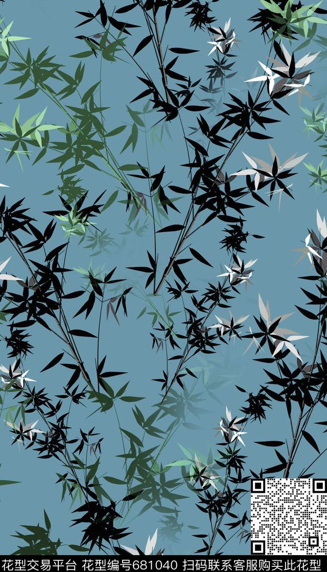 手绘竹子、剪影、简单图案传统印花华亿平台下载（图片编号: 681040） - 瓦栏（Walan）