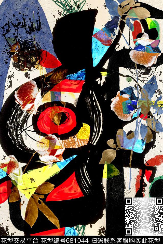 趣味色块涂鸦数码印花华亿平台下载（图片编号: 681044） - 瓦栏（Walan）
