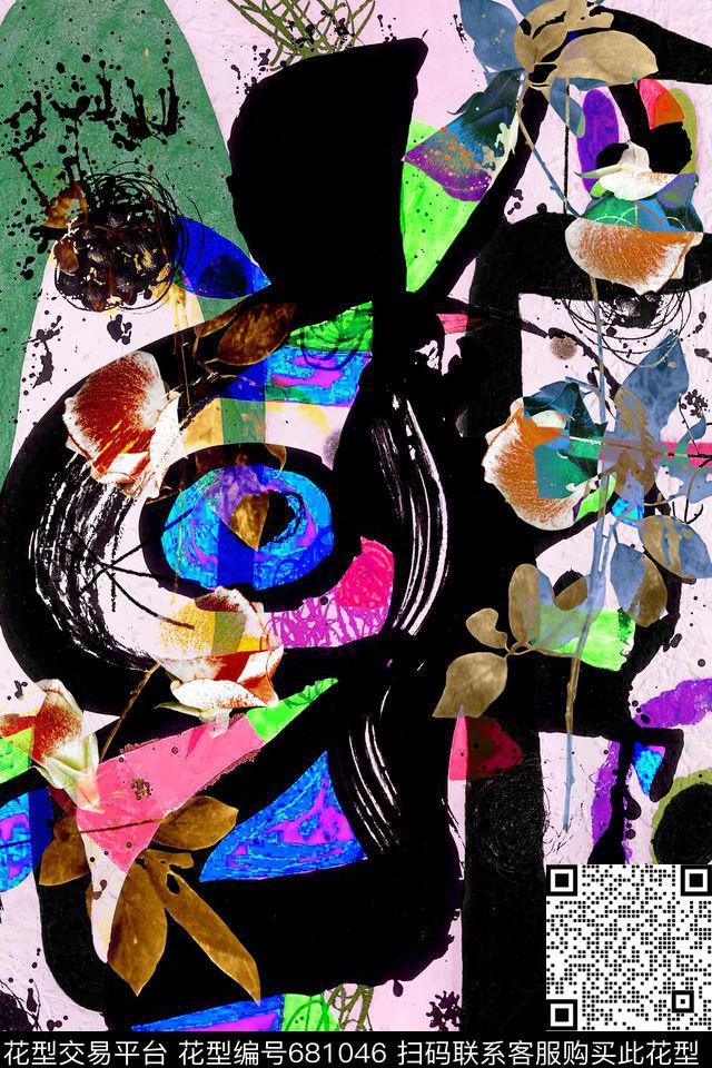 趣味色块涂鸦数码印花华亿平台下载（图片编号: 681046） - 瓦栏（Walan）