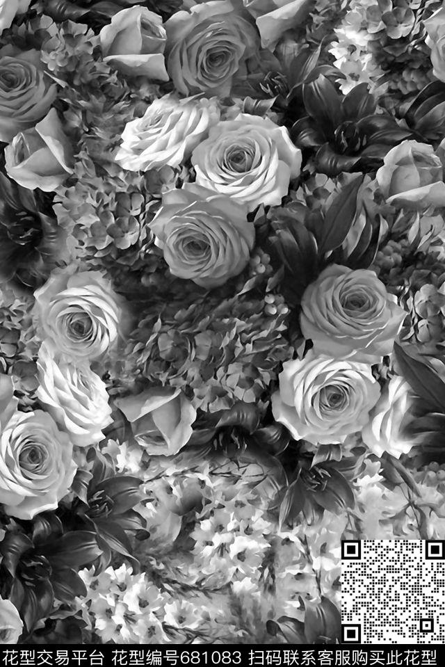 小碎花牡丹玫瑰数码印花华亿平台下载（图片编号: 681083） - 瓦栏（Walan）