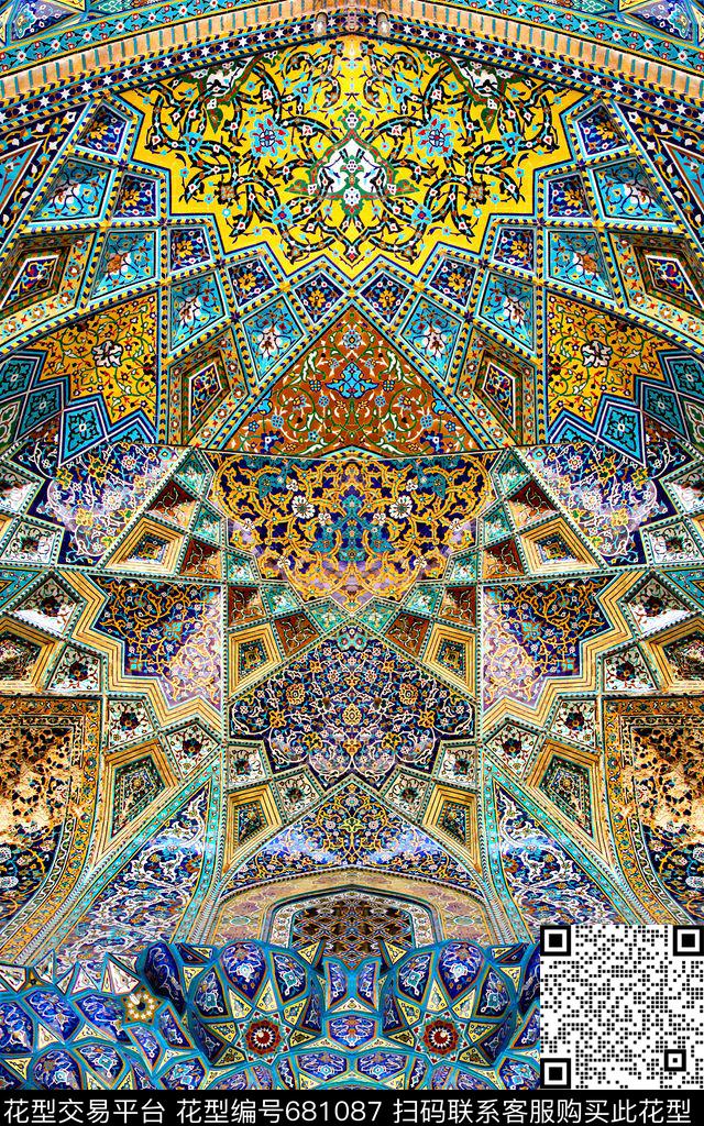 欧式花纹几何数码印花华亿平台下载（图片编号: 681087） - 瓦栏（Walan）