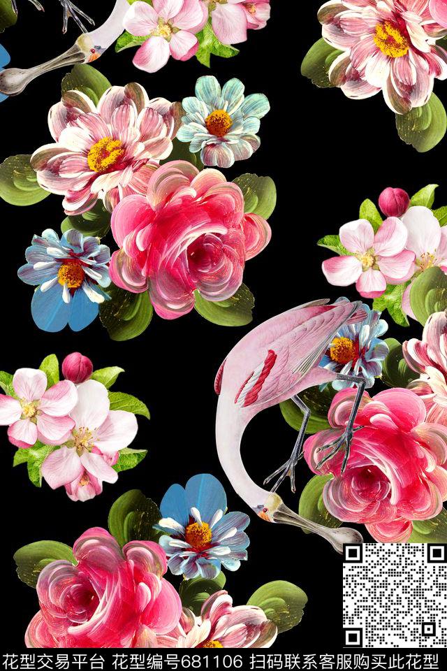 时尚手绘花卉数码印花华亿平台下载（图片编号: 681106） - 瓦栏（Walan）