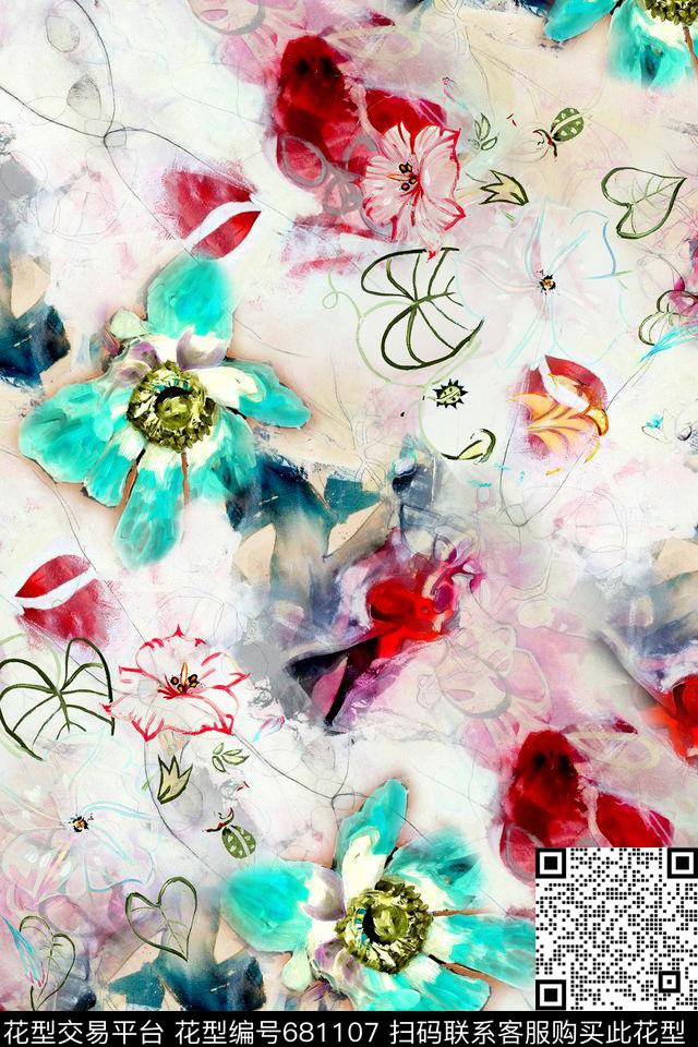 抽象几何拼接数码印花华亿平台下载（图片编号: 681107） - 瓦栏（Walan）