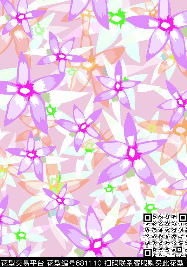 花卉写意花卉组合传统印花华亿平台下载（图片编号: 681110） - 瓦栏（Walan）