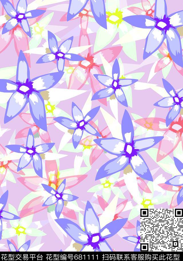 花卉写意花卉组合传统印花华亿平台下载（图片编号: 681111） - 瓦栏（Walan）