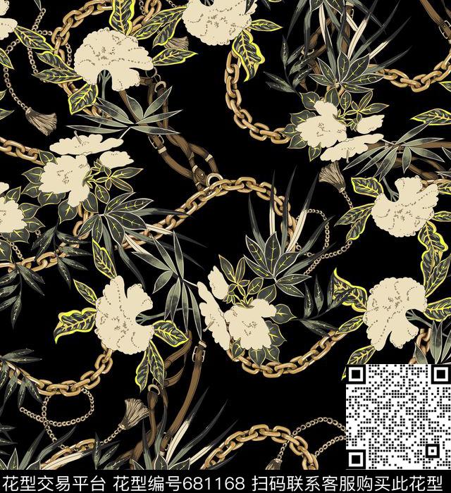 大牌手绘雨林树叶大牌链条花卉马术金属链条数码印花华亿平台下载（图片编号: 681168） - 瓦栏（Walan）