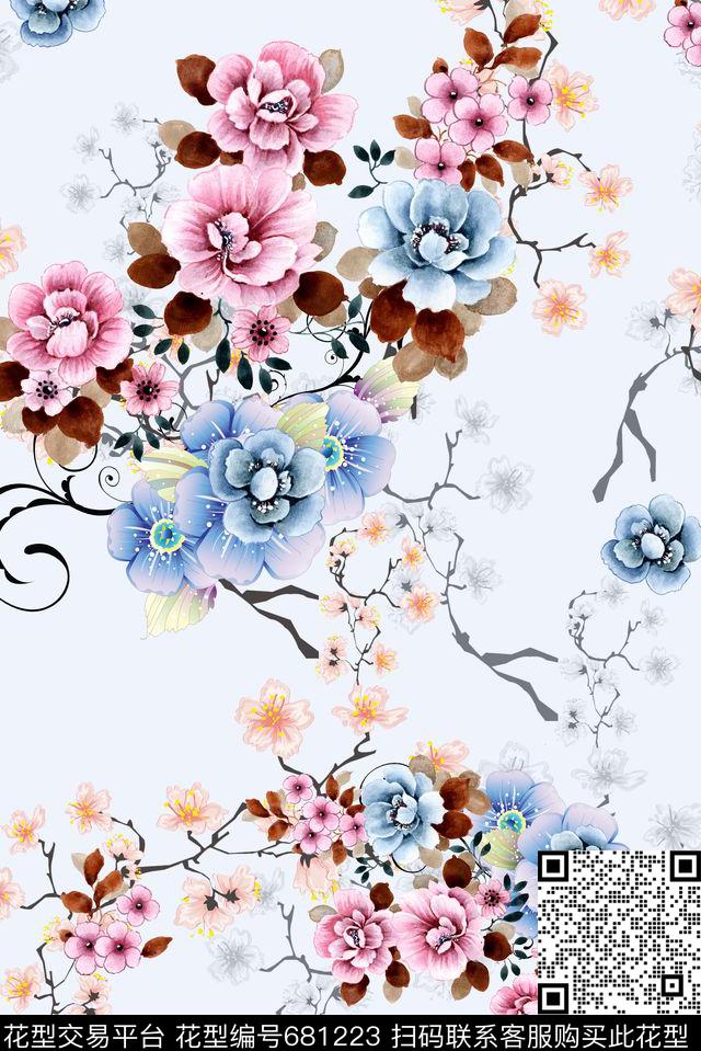 花朵大花花卉数码印花华亿平台下载（图片编号: 681223） - 瓦栏（Walan）