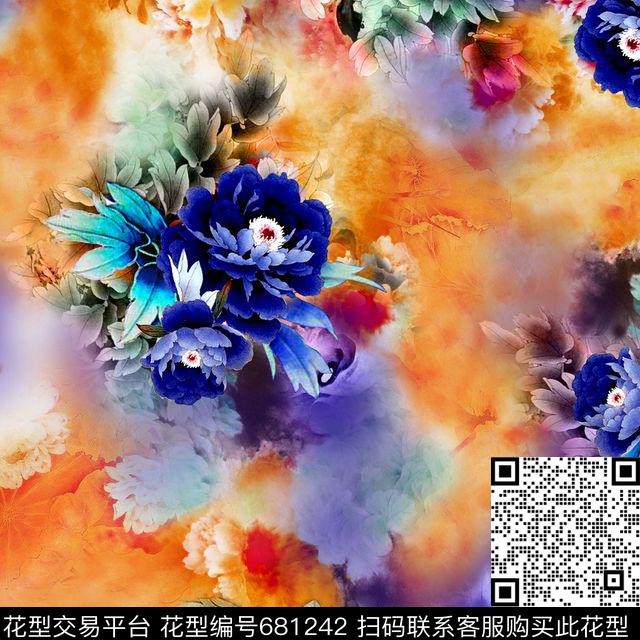 中国风云纹深底数码印花华亿平台下载（图片编号: 681242） - 瓦栏（Walan）