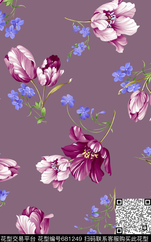 藤条藤蔓花朵花卉数码印花华亿平台下载（图片编号: 681249） - 瓦栏（Walan）