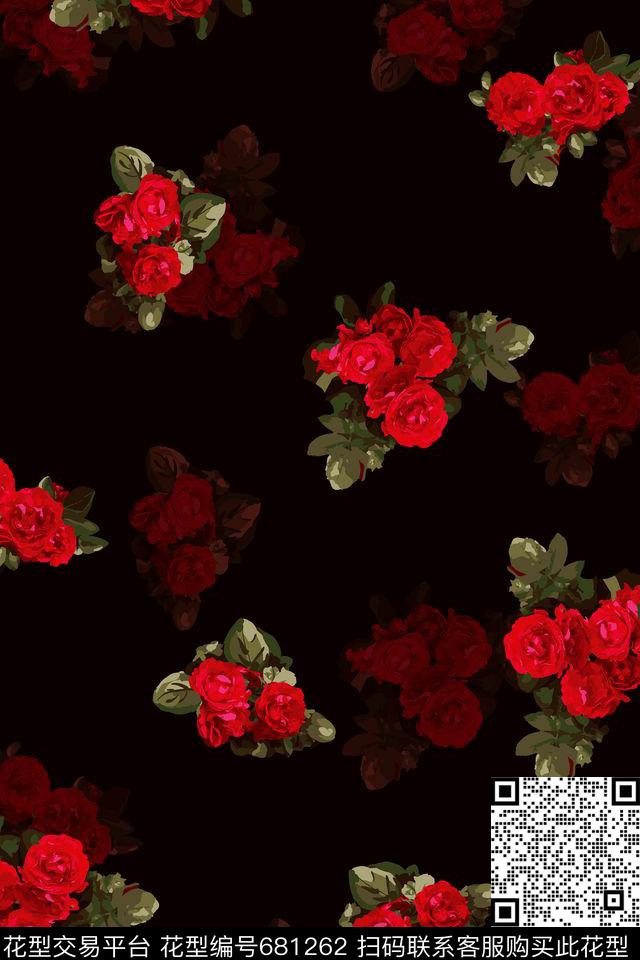 花朵花卉玫瑰数码印花华亿平台下载（图片编号: 681262） - 瓦栏（Walan）