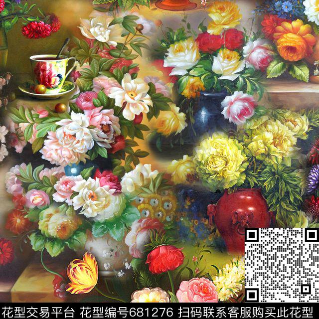 此华亿平台为1/2跳接大花花朵数码印花华亿平台下载（图片编号: 681276） - 瓦栏（Walan）