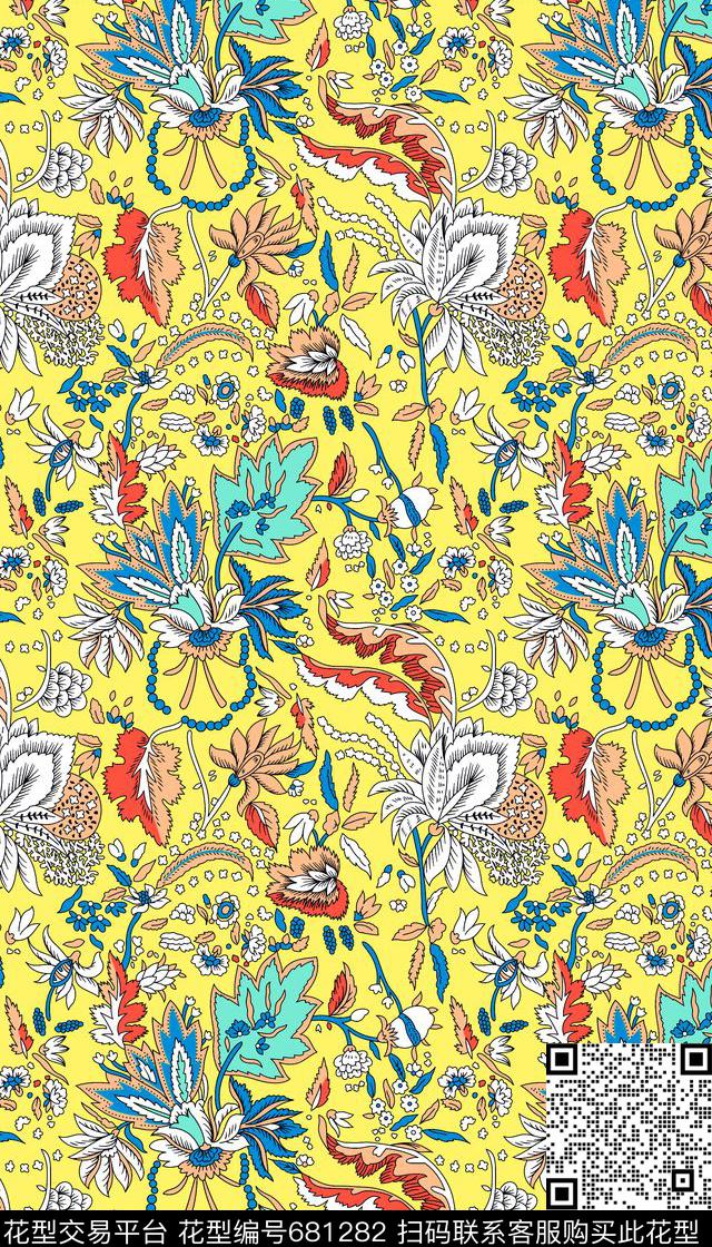 乱花花朵花卉传统印花华亿平台下载（图片编号: 681282） - 瓦栏（Walan）