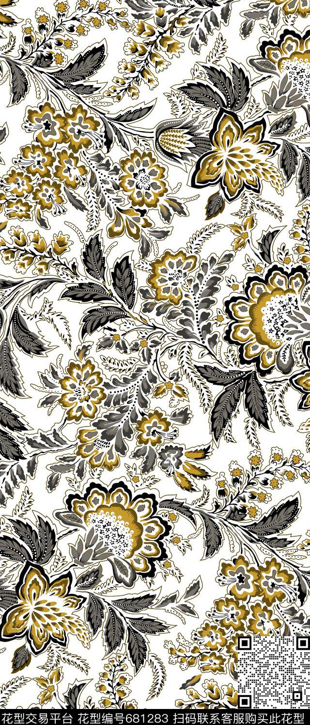 乱花民族花卉满版散花传统印花华亿平台下载（图片编号: 681283） - 瓦栏（Walan）