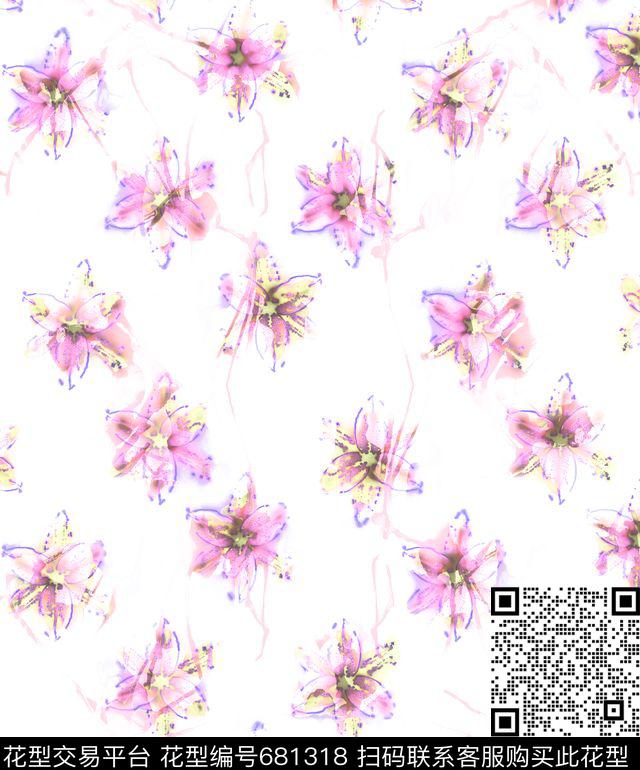 抽象花卉水彩花卉手绘花卉数码印花华亿平台下载（图片编号: 681318） - 瓦栏（Walan）