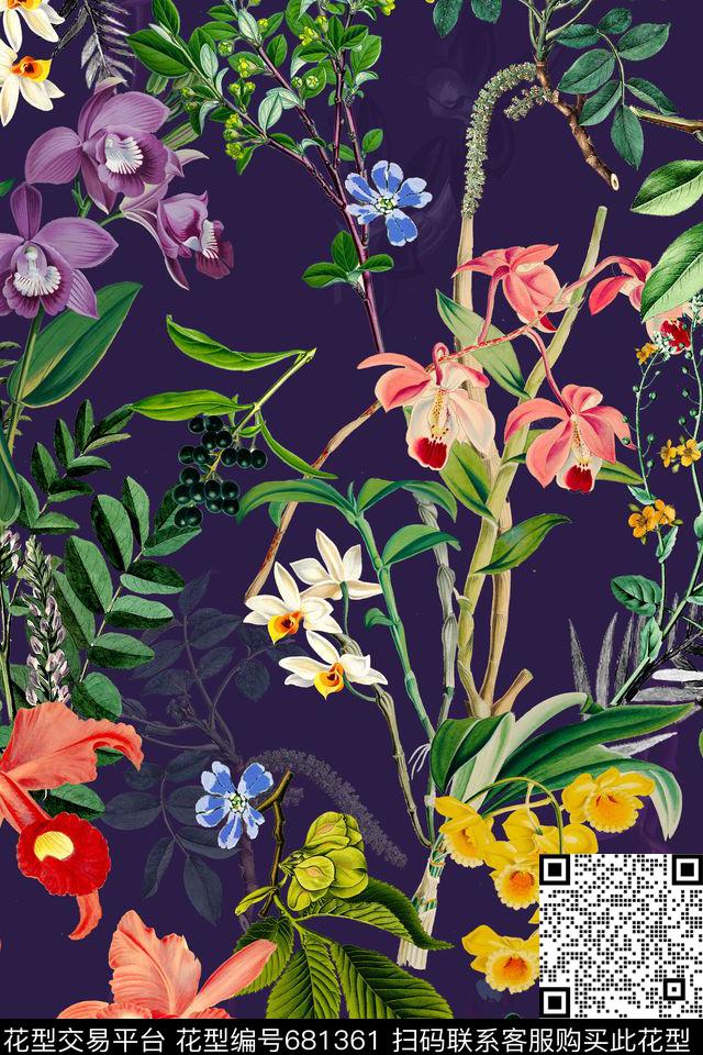 兰花花朵花卉数码印花华亿平台下载（图片编号: 681361） - 瓦栏（Walan）