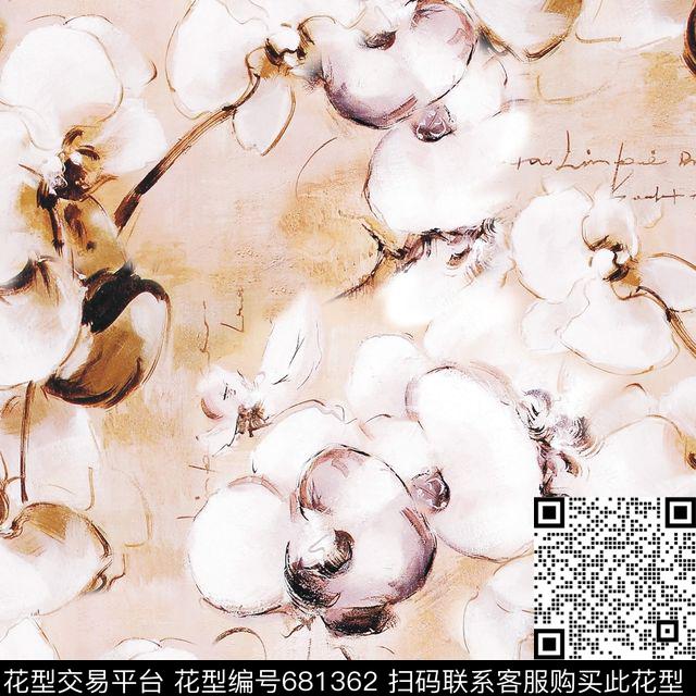 花朵花卉栀子花数码印花华亿平台下载（图片编号: 681362） - 瓦栏（Walan）