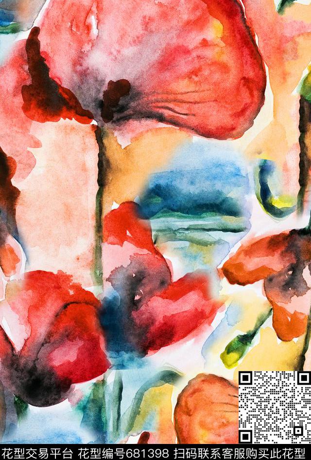 康乃馨向日葵百合数码印花华亿平台下载（图片编号: 681398） - 瓦栏（Walan）