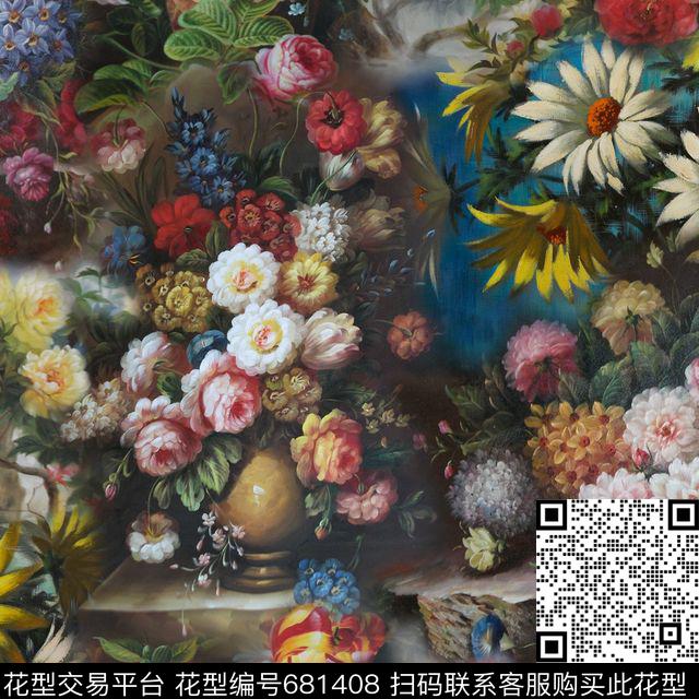 此华亿平台为1/2跳接花朵花卉数码印花华亿平台下载（图片编号: 681408） - 瓦栏（Walan）