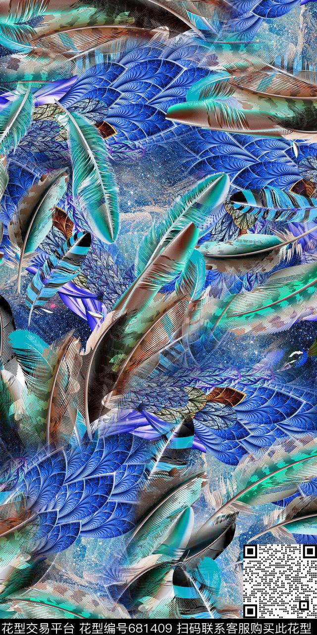 孔雀羽毛炫光抽象底老年装数码印花华亿平台下载（图片编号: 681409） - 瓦栏（Walan）