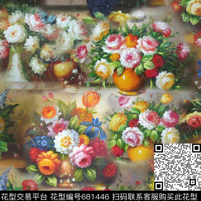 此华亿平台为1/2跳接花朵花卉数码印花华亿平台下载（图片编号: 681446） - 瓦栏（Walan）