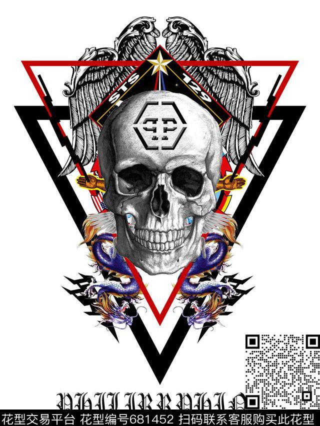 中国龙骷髅头几何数码印花华亿平台下载（图片编号: 681452） - 瓦栏（Walan）