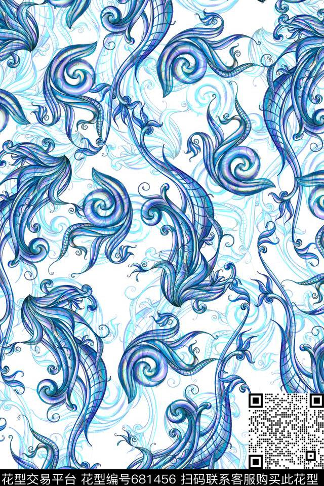 佩斯利风格抽象花纹手绘花藤数码印花华亿平台下载（图片编号: 681456） - 瓦栏（Walan）