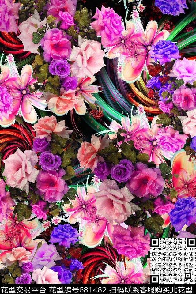鲜花花朵花卉数码印花华亿平台下载（图片编号: 681462） - 瓦栏（Walan）